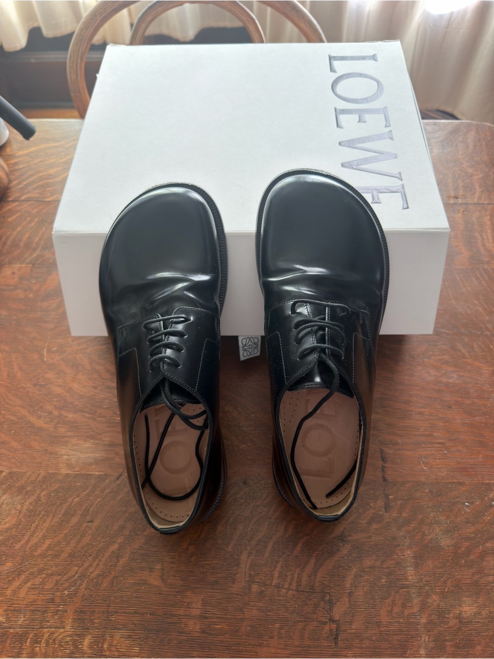 Loewe Black Leather Derby Lace-Up Shoes